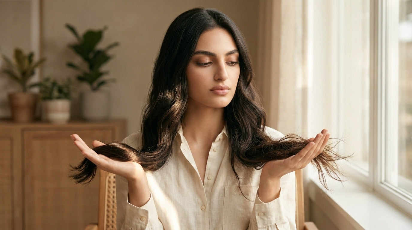 Comparing a smooth hair section and a frizzy damaged section — dry vs damaged hair